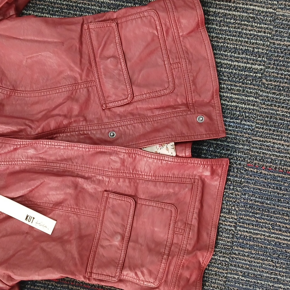 Red KUT from the Kloth vegan leather jacket. Size Large. New - Picture 2 of 7